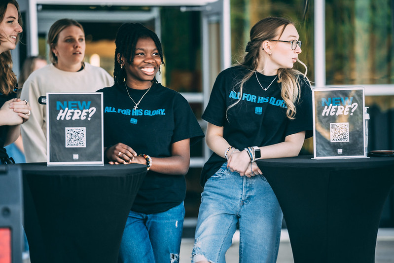 College volunteers serving at church